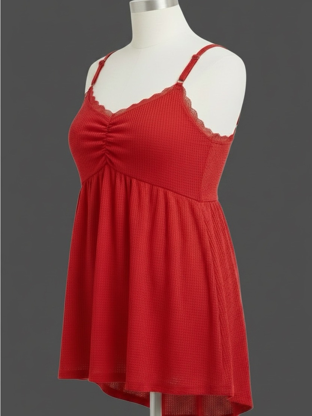 torrid Red Waffle Textured Lace-Trim Babydoll Tank